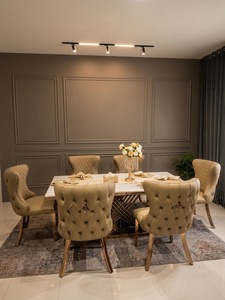 Juego de Comedor de Mármol Moderno y Lujoso con 6 Sillas con Respaldo de Alas Tapizadas en Terciopelo para Hogar, Hotel o Restaurante - Product Image 6