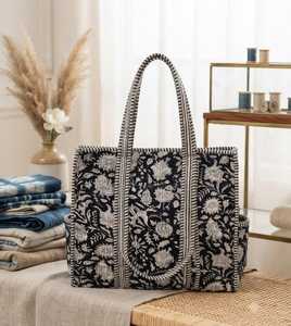 Sac fourre-tout en coton brodé floral peint à la main, design personnalisé Elite Craft Studio, fermeture éclair, grande capacité pour usage quotidien - Product Image 1