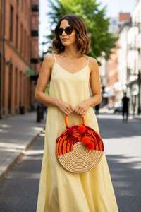 Sac à main rond en paille fait main pour femmes, sac fourre-tout tissé bohème - Product Image 2