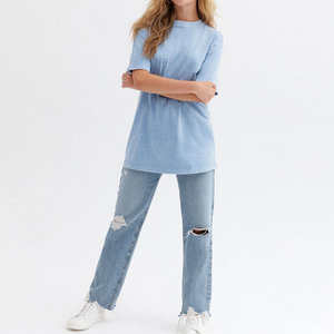 Camiseta de Manga Corta para Mujer, de Alta Calidad, Poliéster/Algodón, Lavado Ácido, con Logotipo Personalizado, Ajustada, Transpirable, para Verano - Product Image 2