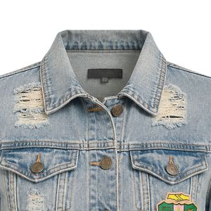 Blue Women Distressed Cropped Denim Jacket Casual Long Sleeve Jean Outerwear Fashion Short Jacket Trendy Streetwear Apparel - Product Image 4