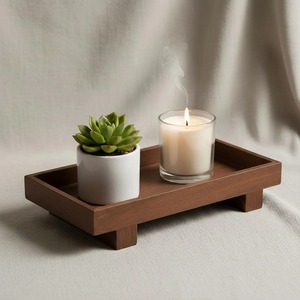 Plateau de présentation sur pieds en bois de qualité alimentaire, artisanal et moderne REHMAN CRAFT - Petit organisateur rectangulaire surélevé pour bougies - Product Image 1