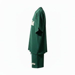 Men's Green Two-Piece <b>Set</b> Crew Neck T-Shirt Shorts Breathable Letter Print Casual Summer Wear Men's Oversized Streetwear <b>Set</b> - Product Image 3