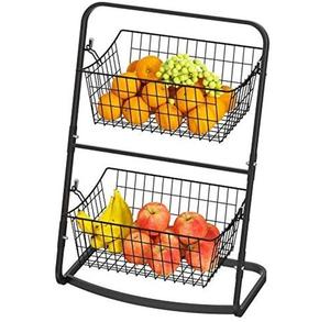 Corbeille à fruits à 2 niveaux pour comptoir de cuisine, pour le pain, les légumes, les collations, avec étagère de rangement amovible - Product Image 1