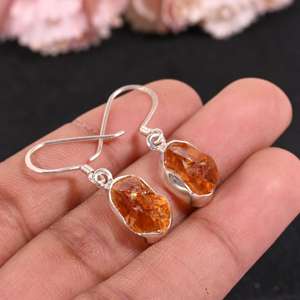 Handmade Raw <b>Citrine</b> <b>Earrings</b> Sterling Silver Natural Crystal Dangle November Birthstone - Product Image 5