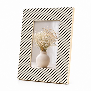Modern Wood Photo <b>Frame</b> Rectangular <b>Black</b> White Diagonal Stripe Design Tabletop Vertical Display - Product Image 1