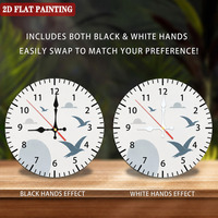 Horloge murale en bois style nordique minimaliste, cadran rond blanc, motif oiseaux en vol bleu brume, silencieuse, décoration intérieure
