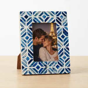 Cadre photo géométrique bleu en résine, cadre vertical de table pour décoration intérieure - Product Image 6