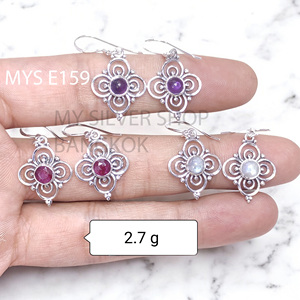 Boucles d'oreilles fines en argent sterling 925 avec rubis corindon cabochon MYS-E159, personnalisables OEM ODM, marque privée, bijoux indiens pour femmes - Product Image 1