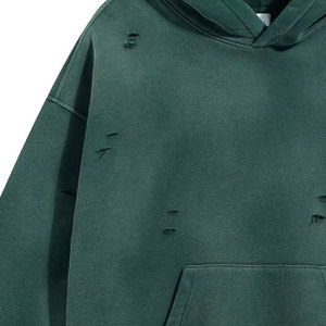 Comfortable <b>Men</b> Vintage Distressed Hoodie Oversized Heavyweight Cotton Fleece Streetwear <b>Pullover</b> OEM ODM Wholesale Supplier - Product Image 3