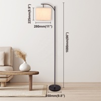 Lampe sur pied B0L-BLG2 au design moderne, 110-240V, abat-jour en tissu protecteur pour les yeux, base en métal robuste pour salon, avec interrupteur au pied