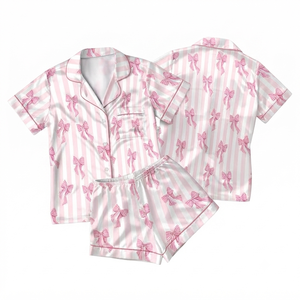 Ensemble de pyjama en satin pour femme, manches longues, couleur unie, boutons sur le devant, longueur intégrale, vêtements de nuit classiques, polyester, col montant lisse - Product Image 5