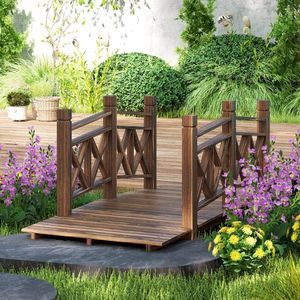 Passerelle en bois d'arc de 4,7 pieds pour étang de jardin Pont de jardin décoratif avec pour l'expédition Non autorisé pour - Product Image 5