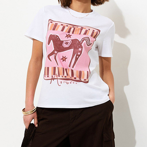 Camiseta Blanca de Algodón con Estampado de Caballo, Talla Grande para Mujer, Manga Corta, Corte Regular, Cuello Redondo, Camisetas Ligeras para Mujer - Product Image 5