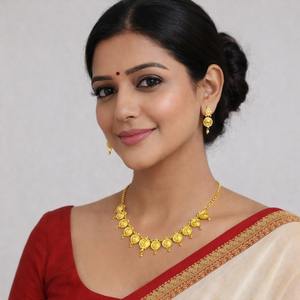 <b>Indian</b> Style Antique Gold Plated Necklace Set with Earrings South <b>Indian</b> Bridal Jewelry Antique Traditional Wedding Necklace Set - Product Image 6