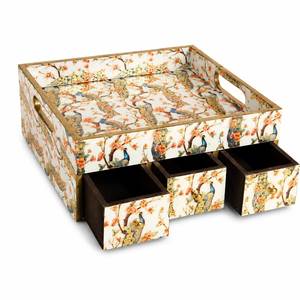 Boîte de rangement décorative artisanale en bois oriental en forme de paon à 3 tiroirs pour bijoux - Product Image 1