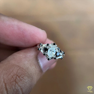 Trisha Jewels <b>Emerald</b> Cut Moissanite Diamond Gothic Engagement <b>Ring</b> 925 Sterling <b>Silver</b> Black Moissanite Cluster Accents IGI - Product Image 2