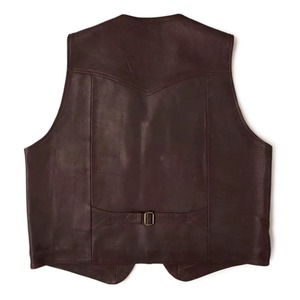 Gilet en cuir véritable pour homme, marron personnalisé, le plus vendu, en cuir de vachette véritable, col à revers, style western, sans manches, vêtement d'extérieur - Product Image 6