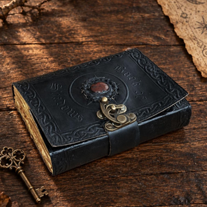 Diario de Cuero Negro Hecho a Mano, Libro de las Sombras con Grabado de Piedra Roja, Grimoire Gótico de Brujería, Diario de Cuero Antiguo - Product Image 6