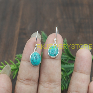 Natural Turquoise Gemstone Earrings 925 Sterling Silver Handmade Oval Cabochon Drop Dangle Hook Boho Jewelry Gift for Women <b>Wife</b> - Product Image 6