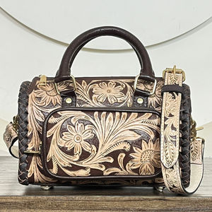 Bolsos de Hombro de Cuero Genuino con Diseño Floral Hecho a Mano, Cierre de Cremallera, Tendencia Septiembre 2026, para Mujer - Product Image 4