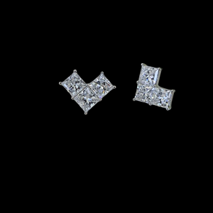 Pendientes de Diamantes Cultivados en Laboratorio con Corte Princesa de Tres Piedras en Oro, Oro Rosa, Oro Blanco o Plata VVS VS D E F para Mujer - Product Image 6
