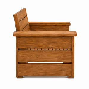 Chaise longue de balcon moderne et durable en teck massif, avec larges accoudoirs et lattes horizontales, idéale pour villa, salon ou parc. - Product Image 3