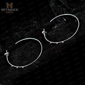 Pendientes de Aro Grandes Finos Hechos a Mano de Plata 925 Oxidada con Diamantes Naturales Engastados en Bisel, Joyería Fina al por Mayor - Product Image 5