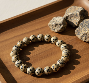 Handmade AAA Dalmation Jasper Round Bead Bracelet – Polished Gemstone Stretch Bracelet for <b>Men</b> & Women - Product Image 1