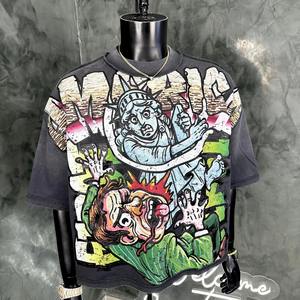 Camisetas de algodón oversize de estilo urbano personalizadas con lavado ácido, vintage, de gramaje pesado, con pedrería, corte holgado y gráficos para hombre - Product Image 6