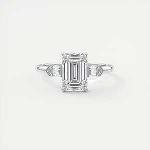 Anillo de compromiso de tres piedras con diamante cultivado en laboratorio de corte esmeralda de 2.30 quilates con piedras laterales en forma de bala en oro blanco de 14K para boda. - Product Image 2