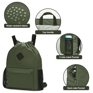 <b>Drawstring</b> <b>Backpack</b> Sports Gym Bag Made Of Water Resistant Nylon With Shoes Compartment Cinch String Beach Carrier - Product Image 2