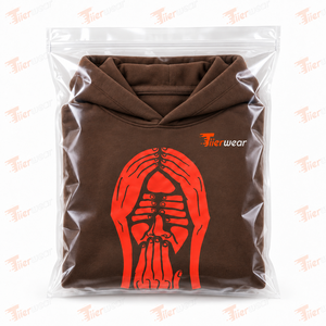Tlierwear Men's Brown Drop Shoulder <b>Hoodies</b> With <b>Red</b> Skeleton Hands Print Casual Fleece Pullover Regular Fit Autumn Wear - Product Image 5