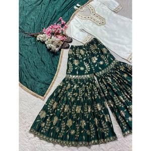 Ensemble haut et sharara pour femmes, vêtements de soirée, avec travail de miroir en papier à la main - Product Image 5