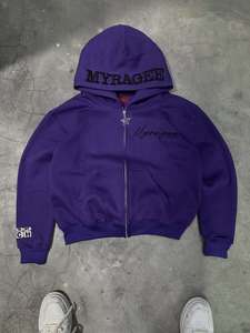 เสื้อฮู้ดดี้ครอปพิมพ์ลายขายส่ง ผ้าฝ้าย 100% ซิปสามชั้น แบบยูนิเซ็กซ์ ดีไซน์เนอร์สั่งทำได้ สไตล์วินเทจ ซิปยาวเต็มตัว ทรงโอเวอร์ไซส์สำหรับผู้ชาย - Product Image 6
