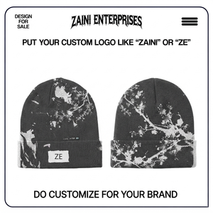 ZAINI Premium 320 GSM Acrylic Knit Black <b>White</b> Graphic Beanie Cap Embroidery Winter <b>Hat</b> - Product Image 1