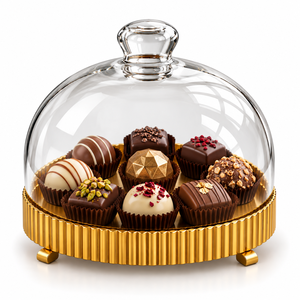 Luxury Golden Hammered Chocolate <b>Stand</b> with Glass Dome for Restaurants Hotels Weddings & Events Custom Sizes & Colors Available - Product Image 5
