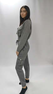 Women Gray Full Sleeve <b>Tracksuit</b> Solid Color Casual Jogger Set Zipper Fly Side Pockets Elastic Waist Midweight Cotton Autumn - Product Image 4
