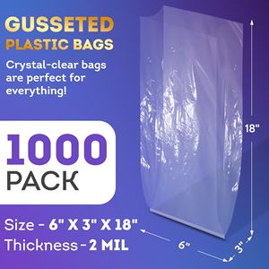 Paquete de 1000 bolsas de polietileno con fuelle transparentes de 6x3x18 pulgadas de plástico impermeable de fondo plano de 2 mil de espesor para embalaje de fiesta palomitas de maíz abiertas - Product Image 2