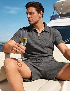 Ensemble de survêtement homme été tricoté brodé 100% coton séchage rapide manches courtes logo personnalisé style urbain 300g chemise et short - Product Image 4
