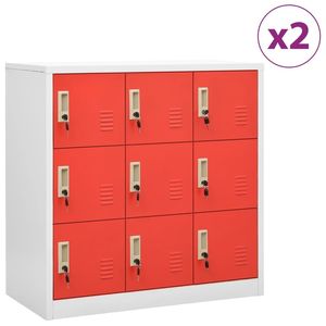 Juego de 2 Armarios Gris Claro con Cerraduras de Acero Rojo Medianas para Almacenamiento - Product Image 1