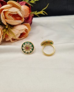 Anillo ajustable con motivos florales, Kundan, Meenakari y perlas para mujer, para bodas, fiestas y ocasiones festivas, anillos de moda, fabricantes de anillos. - Product Image 5