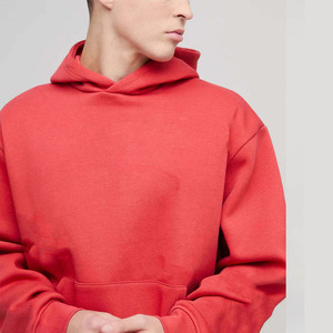 Ensemble survêtement homme molletonné thermique rouge vif coupe oversize avec sweat à capuche et pantalon de jogging – Tenue décontractée streetwear en coton brossé épais pour l'hiver - Product Image 3
