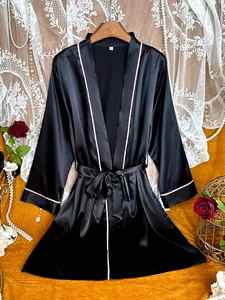 ชุดคลุมผ้าซาตินหรูหราสำหรับผู้หญิง ขายส่ง เสื้อคลุมลำลองเนื้อผ้านุ่มสบายผิว ชุดนอนฤดูร้อน ไซส์ใหญ่พิเศษสำหรับผู้หญิง - Product Image 5