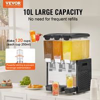 Dispensador de Bebidas Comercial de Acero Inoxidable de Grado Alimenticio, 10L X 3 Tanques, Máquina de Bebidas Frías con Refrigeración Eléctrica