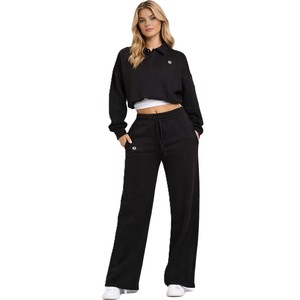 Conjunto de Sudadera Corta Extra Grande para Mujer y Pantalones Anchos de Salón, Cintura Elástica, Conjunto Casual de Dos Piezas - Product Image 1