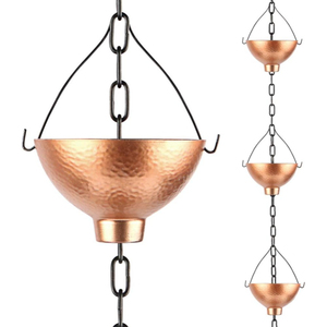 Chaîne de pluie décorative en cuivre pur martelé pour gouttière, remplacement de tuyau de descente, système de récupération d'eau de pluie pour jardin extérieur - Product Image 1