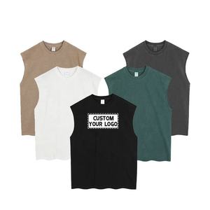 T-shirts sans manches personnalisés en gros, 100 % coton, respirants, écologiques, pour le sport et le fitness, effet délavé - Product Image 1