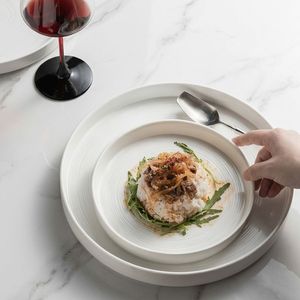 Minimalist White Porcelain Plate Concentric Rings Modern Straight-Edged Dining Plate Dishwasher Safe Eco-Friendly for Home - Product Image 3