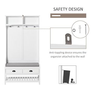 Panca da Ingresso 3-in-1 Bianca Imbottita con Appendiabiti, Scarpiera, 2 Cassetti Contenitori e 4 Ganci - Per Arredamento Casa e Hotel - Product Image 5